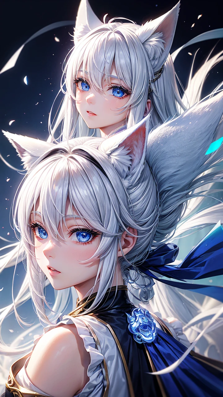 Adult males and females、blue eyes、White Hair、Fox Ears、Fox Mask