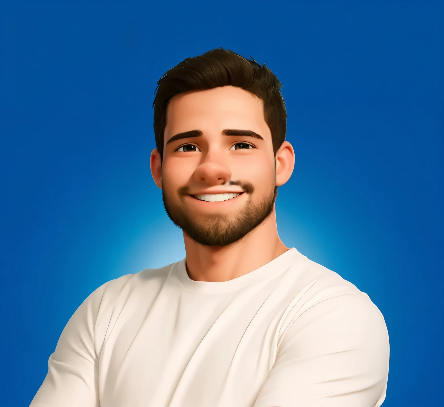 "Generate an image of a 20-year-old American man with fair skin. He is athletic, with a healthy and beautiful appearance. This young man smiles friendly and has positive energy. Dress him up in a modern football uniform, suggesting he is passionate about this sport. The pose should highlight your confidence and enthusiasm for the game. Make sure the lighting is natural, accentuating your facial features and happy expression."