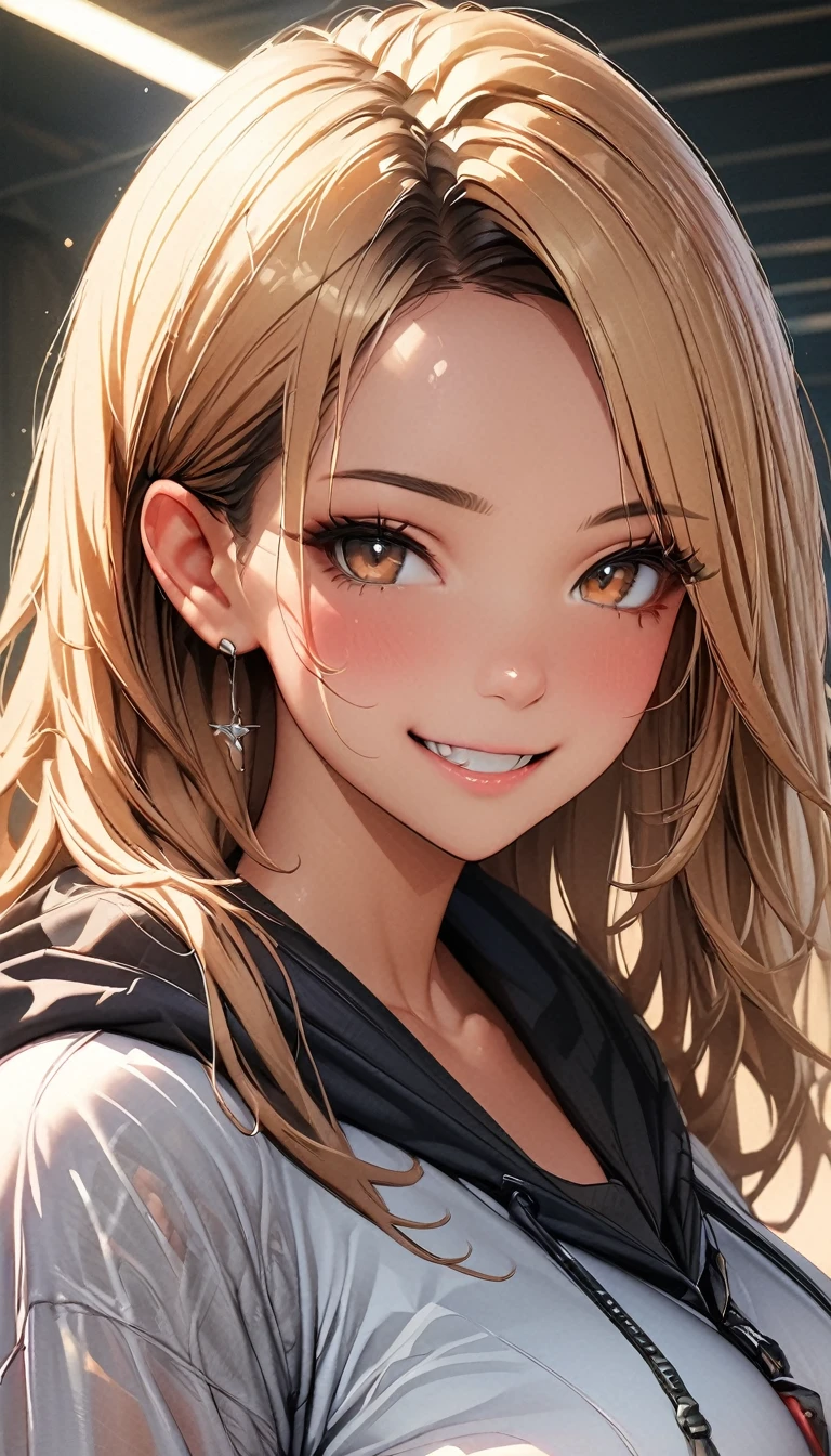 (Highest quality、masterpiece、High resolution、detailed), (Realistic skin texture:1.3), (detailedな目、Beautiful Face), 1 female, Delicate face, cute, One Girl, alone, Wicked Smile,hoodie, Pleated skirt, JK,Large Breasts、Attractive breasts Ultra HD, masterpiece, Highest quality, Super Detail, Accurate, , rtrophto1