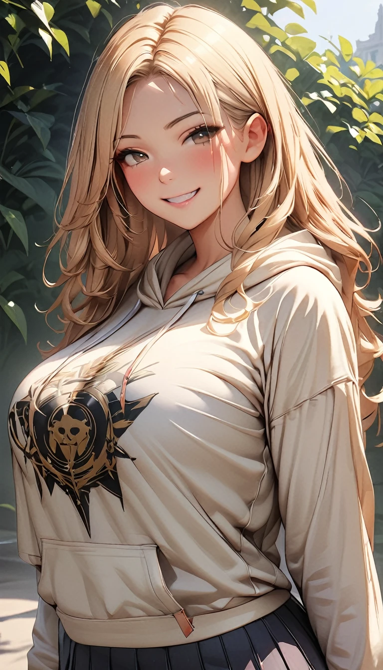(Highest quality、masterpiece、High resolution、detailed), (Realistic skin texture:1.3), (detailedな目、Beautiful Face), 1 female, Delicate face, cute, One Girl, alone, Wicked Smile,hoodie, Pleated skirt, JK,Large Breasts、Attractive breasts Ultra HD, masterpiece, Highest quality, Super Detail, Accurate, , rtrophto1