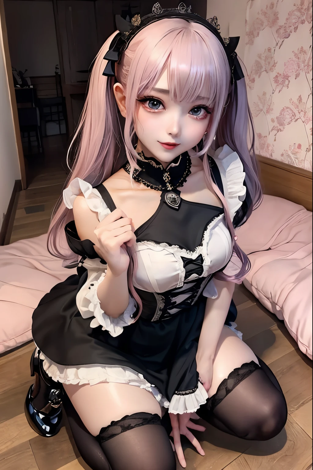 ハードなDark Gothicメイク、Black dark eyeshadow、sad、Good skin radiance、Dark Gothicメイク、Dark smile、palace、The beauty of fragrance、24-years-old、Expressions of intense sexual pleasure、Embarrassed look、Dark Gothic、Highest quality、Expression of sexual pleasure without pain、Drunk face、Purple maid outfit、mysterious、noble、Loving smile、Twin tail hair、Right eye is blue、Left eye is red、Super tempting pose、Platform heel shoes、Heavy makeup、Gothic Lolita Clothing、Silver Hair、Long Hair Straight Hair、Cute Gothic Lolita Dress、Beautiful Face、Elegant face、Attractive face、Stained glassの背景、Chest glistening with sweat、The room is dark、goth long dress、Bell Sleeves、Wizard Sleeve、Decadent look、Sexually excited expression、Wet shiny thigh water、Thighs that are wet and shiny with oil、Background of a room full of roses、Sad look、Rose Maiden、The embroidery is pink、The dress has pink embroidery.、Thigh-high socks、Knee-high socks、Gentle expression、Dark black eyeshadow、Stained glassとバラの背景、Thighs are a little thin、Female Duo、Female couple、dark church background、Stained glass、Black metal world、Dark Castle、Dark Room、Slender body、gothic long dress、Victorian dress、Small breasts、With a glass of wine in your right hand、With a lantern in his left hand、The bed is covered with roses、Her thighs are shining with sweat、My body is wet and shiny、There is a lot of glitter on the thighs、I am sweating、My thighs are sticky with sweat.、My thighs are glistening with sweat、My whole body is sweaty and shiny、I sweated a lot.、My thighs are sweaty、My wet thighs are glistening with sweat.、There is a lot of sweat shining all over my body、Slender body、I rest my head on the pillow、Sleeping in bed、Beautiful legs、Outstretched legs、Lying in bed、Lying on your back in bed、On all fours、Knee Up、Kneel、Put your arms behind your back、Kneeling on the bed、Super beautiful straight hair、Straight hair to the ends、Straight Perm Hair、Show off your thighs、Sit on the bed、Ass on the bed、Sitting with legs apart、