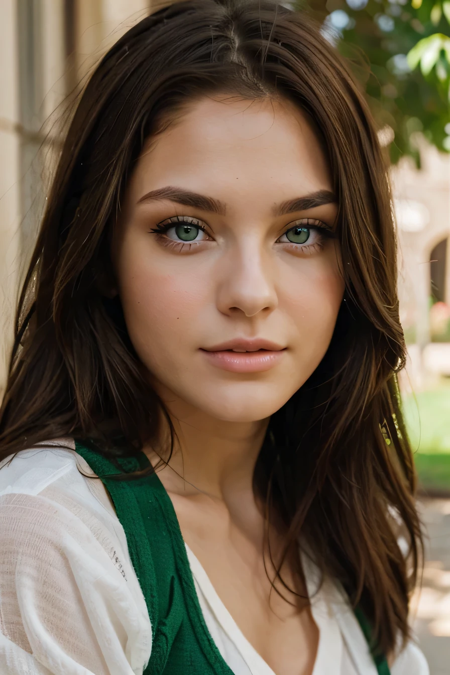 brunette with green eyes