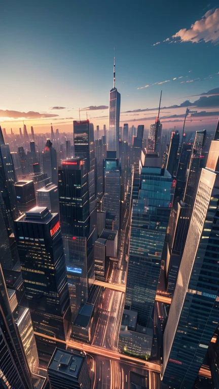 a lively urban landscape, skyscrapers, modern architecture, urban cityscape, bustling city center, towering buildings, glass and steel structures, busy streets, pedestrians, cars, traffic, neon lights, reflections on windows, dynamic composition, cinematic atmosphere, dramatic lighting, vibrant colors, cool tones, gritty realism, (best quality,4k,8k,highres,masterpiece:1.2),ultra-detailed,(realistic,photorealistic,photo-realistic:1.37),city life, urban exploration, cityscape photography