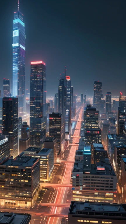 a lively urban landscape, skyscrapers, modern architecture, urban cityscape, bustling city center, towering buildings, glass and steel structures, busy streets, pedestrians, cars, traffic, neon lights, reflections on windows, dynamic composition, cinematic atmosphere, dramatic lighting, vibrant colors, cool tones, gritty realism, (best quality,4k,8k,highres,masterpiece:1.2),ultra-detailed,(realistic,photorealistic,photo-realistic:1.37),city life, urban exploration, cityscape photography