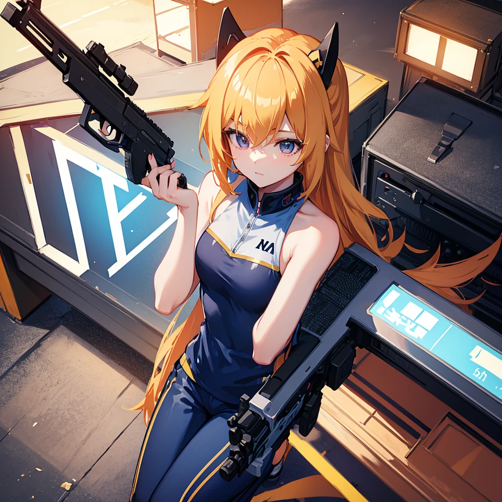 It's a female character, named Top Lane, anime, logo, holding a gun, YouTube.