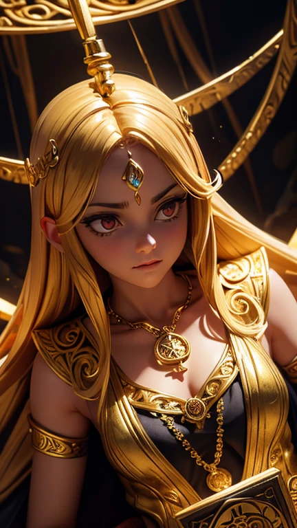 a magical and mystical golden amulet, highly detailed, glowing with inner light, intricate ornate patterns, ancient symbols, floating in a dark mystical environment, dramatic lighting, moody atmosphere, cinematic, award-winning digital art