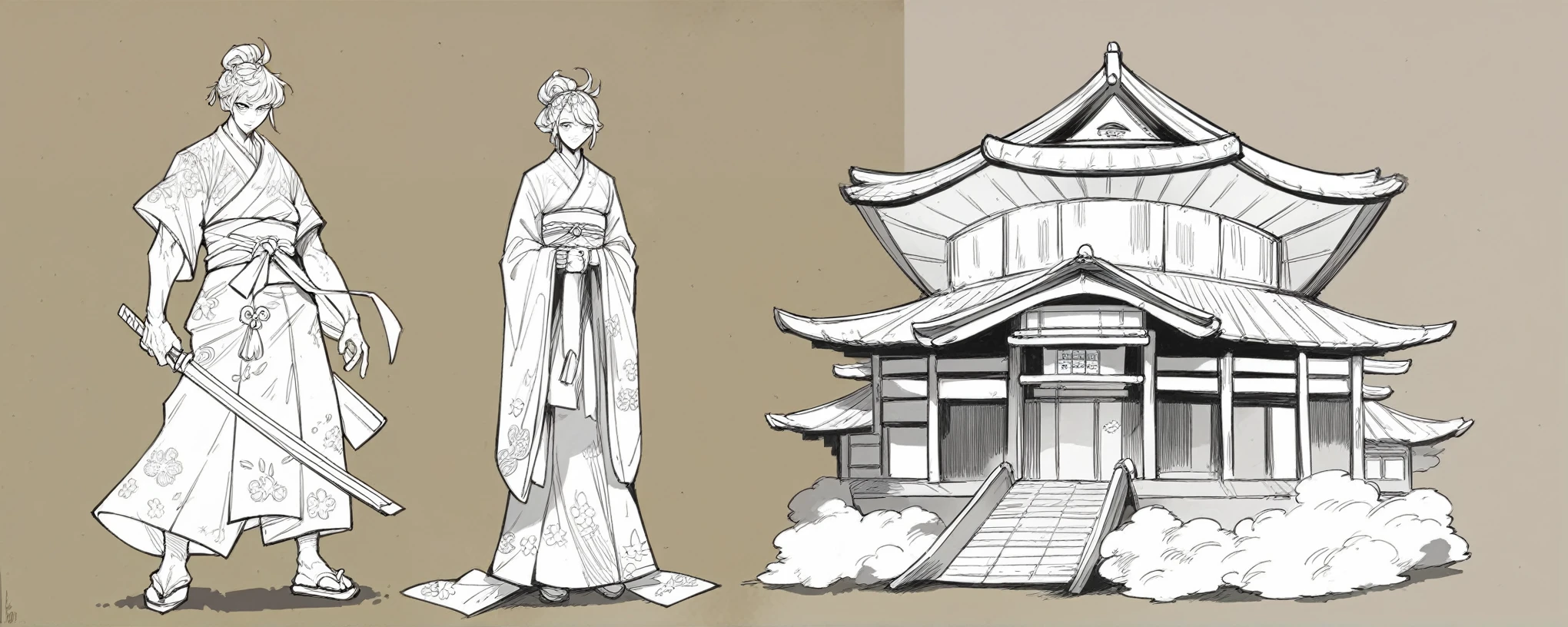 Need to create concept art for MMORPG, centered on a Japanese setting. digital painting