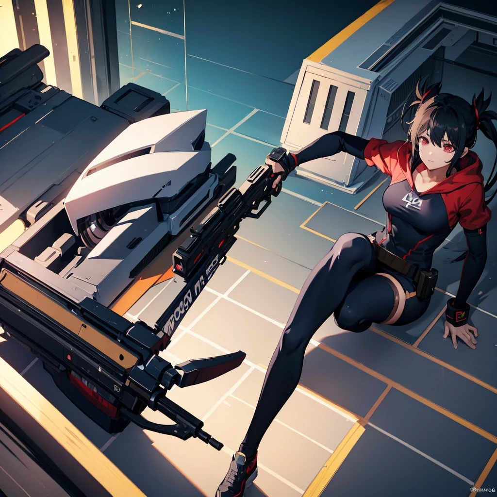 It's a female character, named Top Lane, anime, logo, holding a gun, YouTube,Standing with the mic