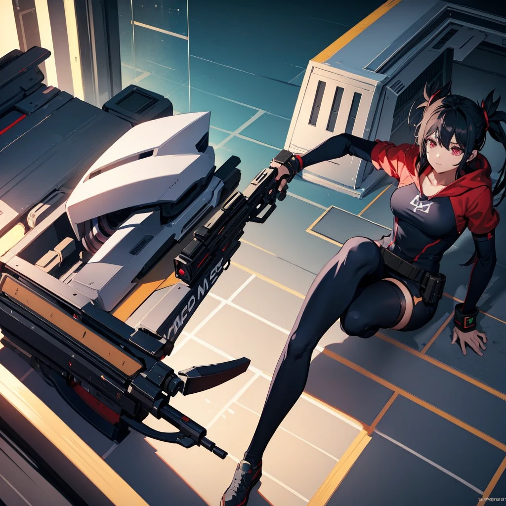 It's a female character, named Top Lane, anime, logo, holding a gun, YouTube,Standing with the mic