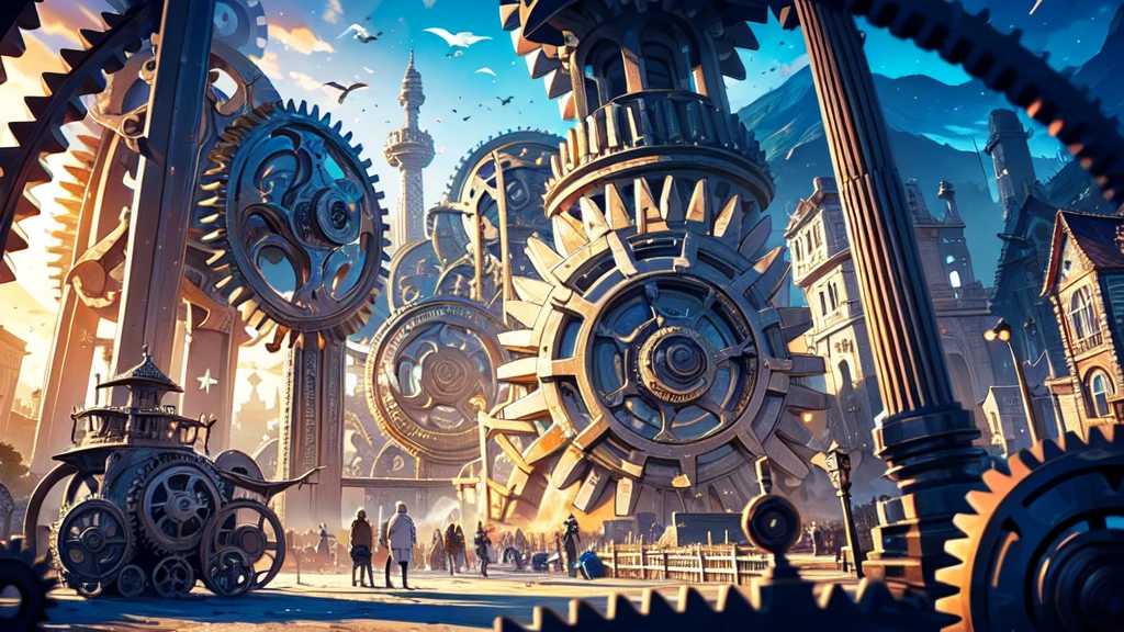 (A nation with constructions made of gears), festival, village, world of steel, GEARS, ultra detailed