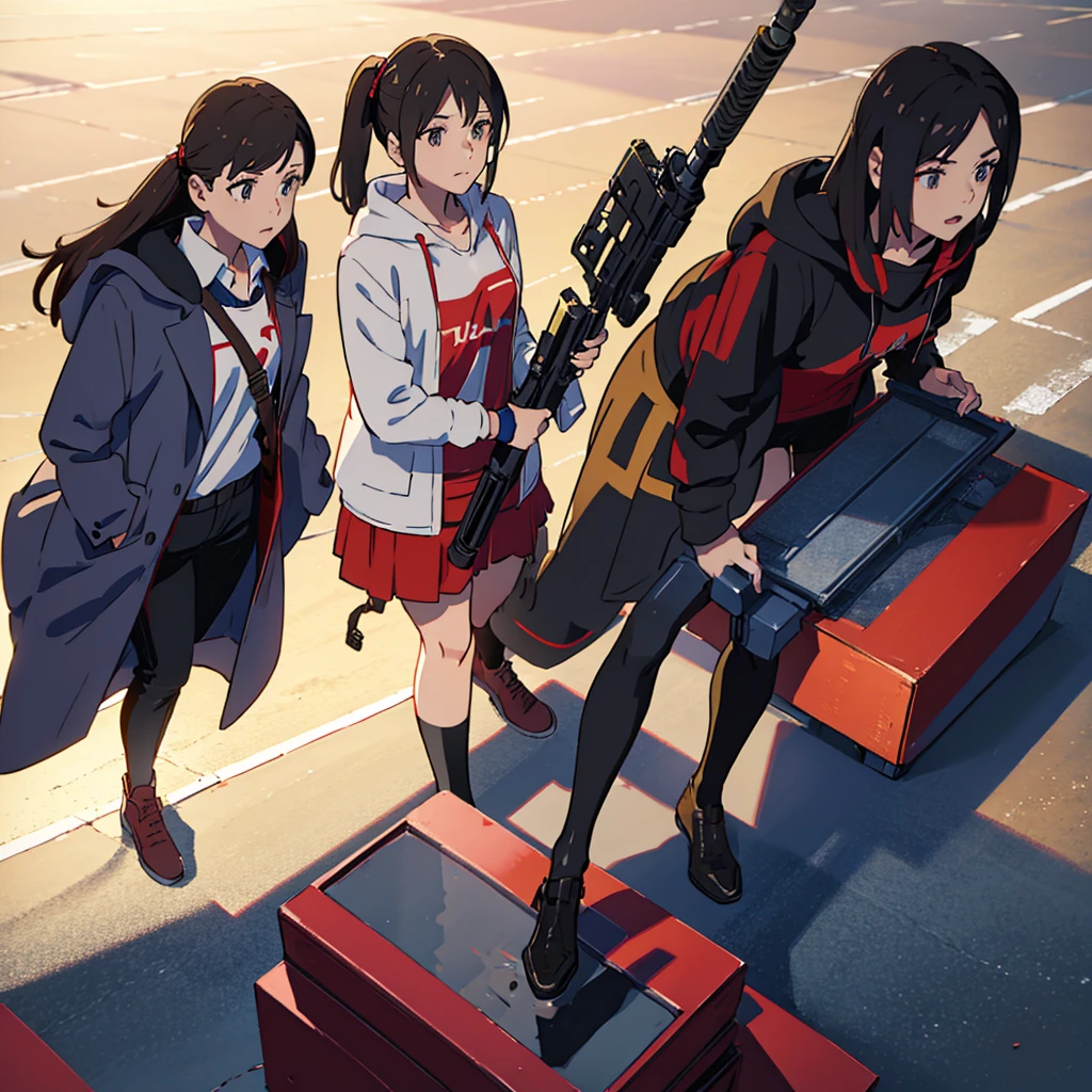 It's a female character, named Top Lane, anime, logo, holding a gun, YouTube,Standing with the mic