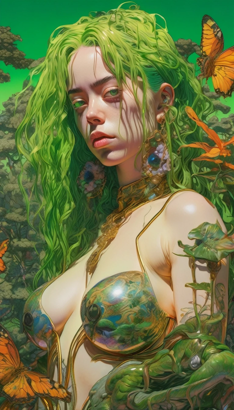 artwork by Katsuya Terada, mid center composition
8K, HD, intricate detailed masterpiece, ++Billie Eilish in a sexy bralles top, ++pantyhoes, tights+, Billie Eilish no bra+, +big , transparent, glowing green eyes, green iris and black eye ball, full body shot, green hair, anatomecly correct, body ,organic shapes, hard edges, anatomecly correct body, sentual +sexy poce, hyper realistic, Billie Eilish elegant,cinematic lighting, highly detailed, intense colors, octane rendered Billie Eilish, surreal mood, award winning picture, glowing rich colors, iridiscent accents,- dramatic shadows,dynamic and atmospheric lighting, anamorphic lens, sharp focus, trending on Gsociety and ArtstationHQ, see through, glowing rich colors, 8K, 3D rim light, 3d final render, 3d shading, unreal 5, octane render, iridiscent accents, highlights and overtones,
intricate high detail masterpiece by Katsuya Terada, in the STYLE of Katsuya Terada