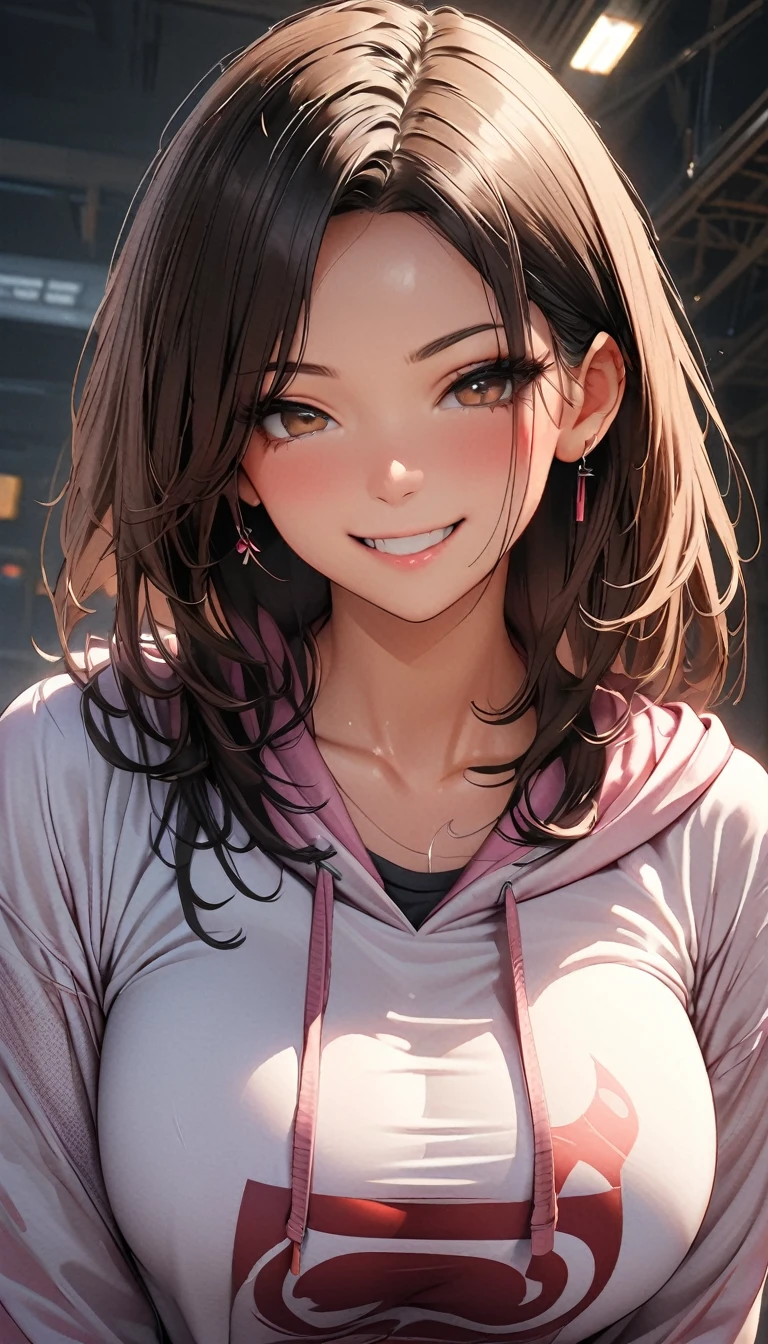 (Highest quality、masterpiece、High resolution、detailed), (Realistic skin texture:1.3), (detailedな目、Beautiful Face), 1 female, Delicate face, cute, One Girl, alone, Wicked Smile,hoodie, Pleated skirt, JK,Large Breasts、Attractive breasts Ultra HD, masterpiece, Highest quality, Super Detail, Accurate, , rtrophto1