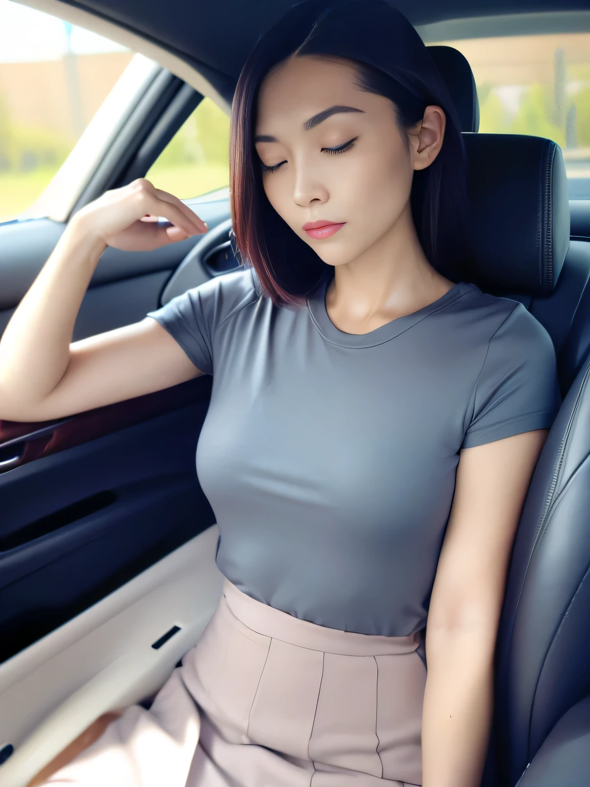 (perfect lighting, perfect perspective, 8K RAW,betty page , Natural black hair,1 girl, Beautiful jaw, highly detailed, perfect breasts, realistic, 8K RAW,detailed face, black hair, looking here, jewelry, (stripe) freckles (black eye) , whole body, Short black hairstyles) skirt, trainer, Inside the car, midnight, sitting in the car, smile, Various possessions, Masterpiece – Masterpiece ○○ quality – ○○ quality Highest quality(Highest quality) ,Leica Film, Highest, women only, high quality (high quality) etc ○○Detailed – ○○Detailed and super detailed(super fine ), Photorealistic, very detailed(very detailed) , finely(fine-grained), (highest detail skin texture peachfuzz earlobe realistic) etc ○○ resolution – ○○ resolution ultra high resolution(High resolution) , Extremely high texture resolution(light resolution), Realistic – Realistic Photorealistic – photorealistic beautiful – beautiful 4k , 8K, artistic storefront, Close and intimate,Japanese,wearing a shirt,35 years old,big breasts,Focus on the photographer,smile,natural makeup