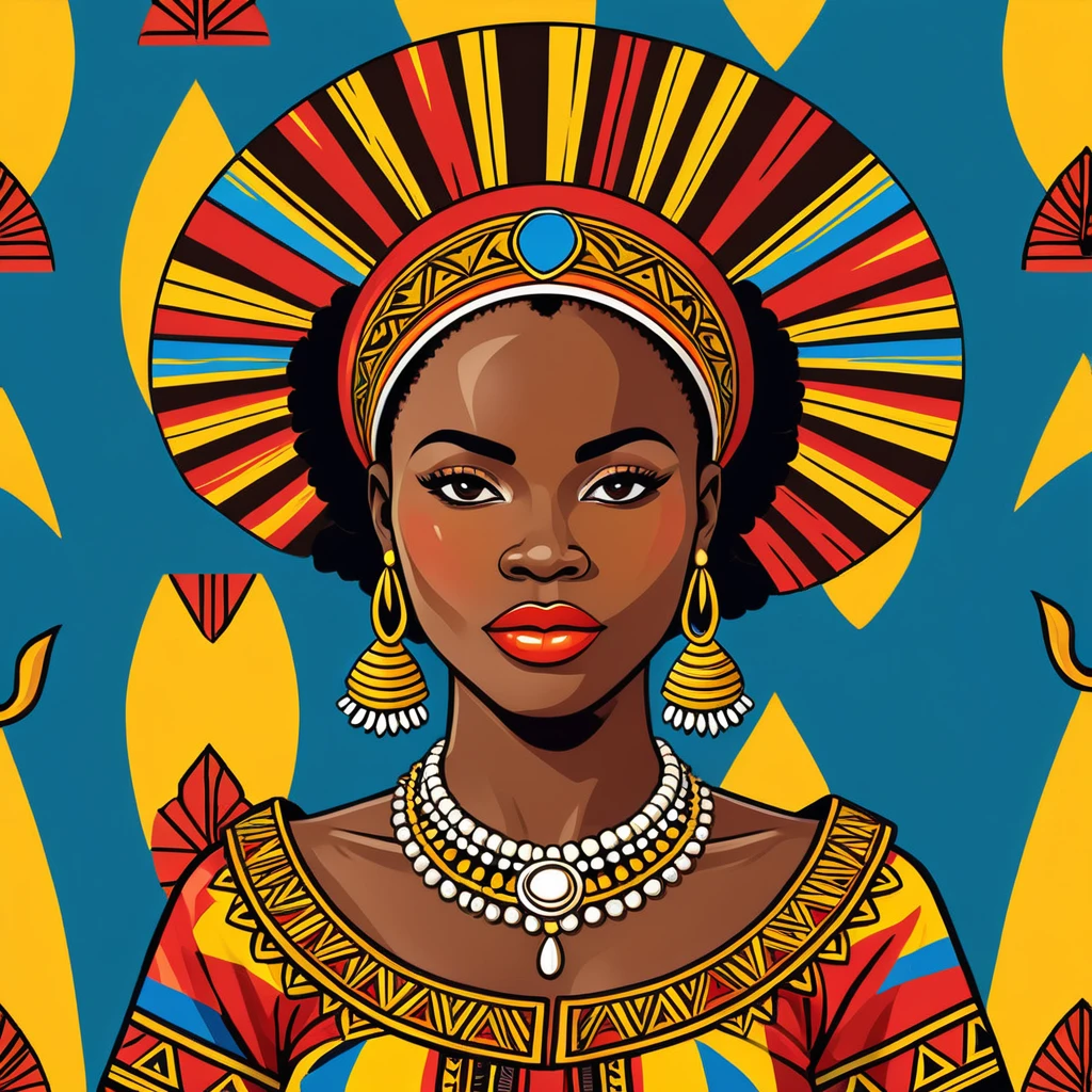 woman in congo folk outfit, vector graphics, strong contours, logo design
