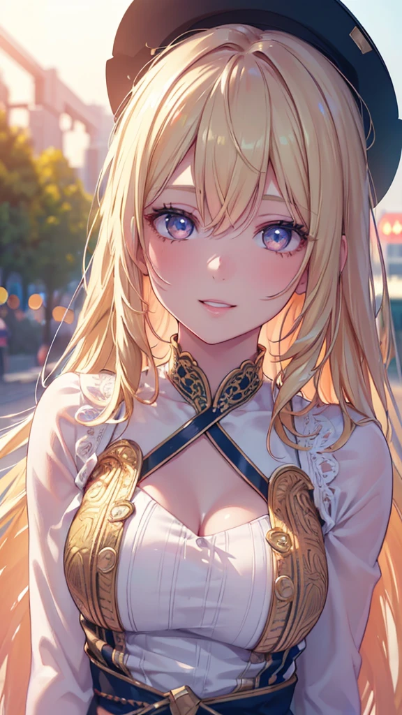 A girl with long, colorful hair, bright eyes, cute, smiling, wearing summer clothes, warm colors, detailed portrait, highly detailed facial features, beautiful detailed eyes, beautiful detailed lips, extremely detailed eyes and face, long eyelashes, cinematic lighting, glowing skin, detailed clothing, summer aesthetic, vibrant colors, golden hour lighting, photorealistic, (best quality,4k,8k,highres,masterpiece:1.2),ultra-detailed,(realistic,photorealistic,photo-realistic:1.37),HDR,UHD,studio lighting,ultra-fine painting,sharp focus,physically-based rendering,extreme detail description,professional,vivid colors,bokeh