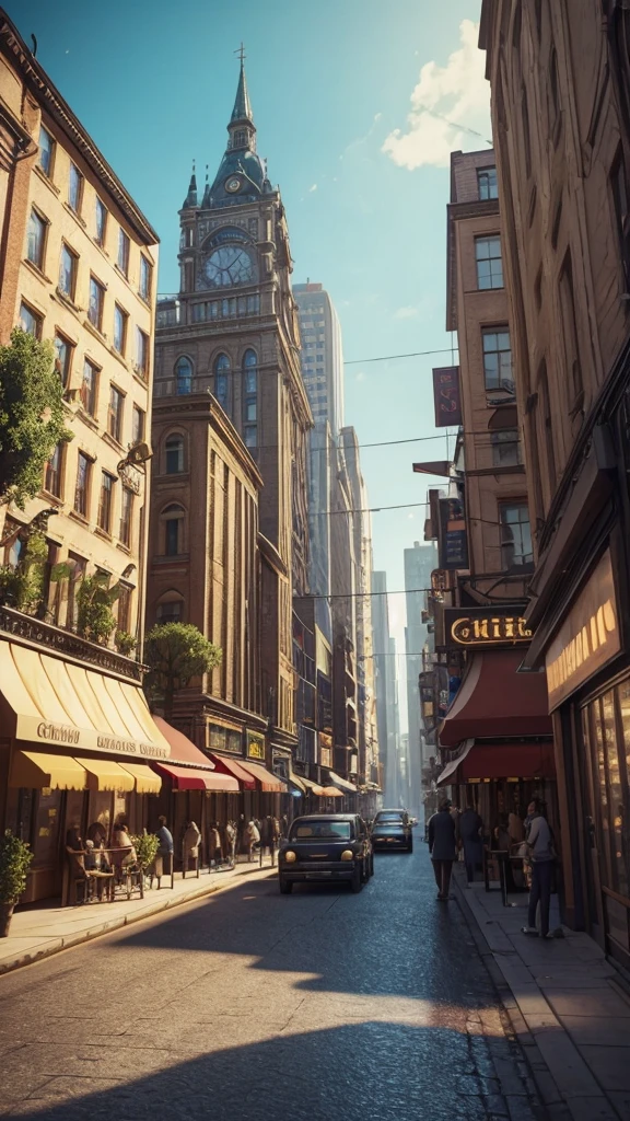 Create a whimsical 3D render of a tiny, anthropomorphic cat carrying a suitcase down a bustling city street. The cat, with its large eyes and expressive facial features, appears to be shedding a tear as it toils under the weight of the luggage. The background is a lively cityscape, with towering buildings, colorful storefronts, and a vibrant crowd. The overall atmosphere is nostalgic and heartwarming, capturing the essence of perseverance and determination in the face of adversity. Use Golden Ratio Composition to create a balanced and aesthetically pleasing scene. The viewpoint should be a Cinematic Shot to enhance the dramatic and emotional impact. The lighting should feature Cinematic Lighting to add depth and mood. Render the artwork using Unreal Engine for a highly detailed and realistic 3D environment. The medium is Illustration to bring out the whimsical and heartfelt quality of the scene.