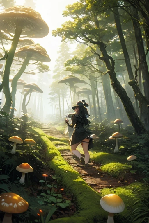 sexy witch collecting mushrooms