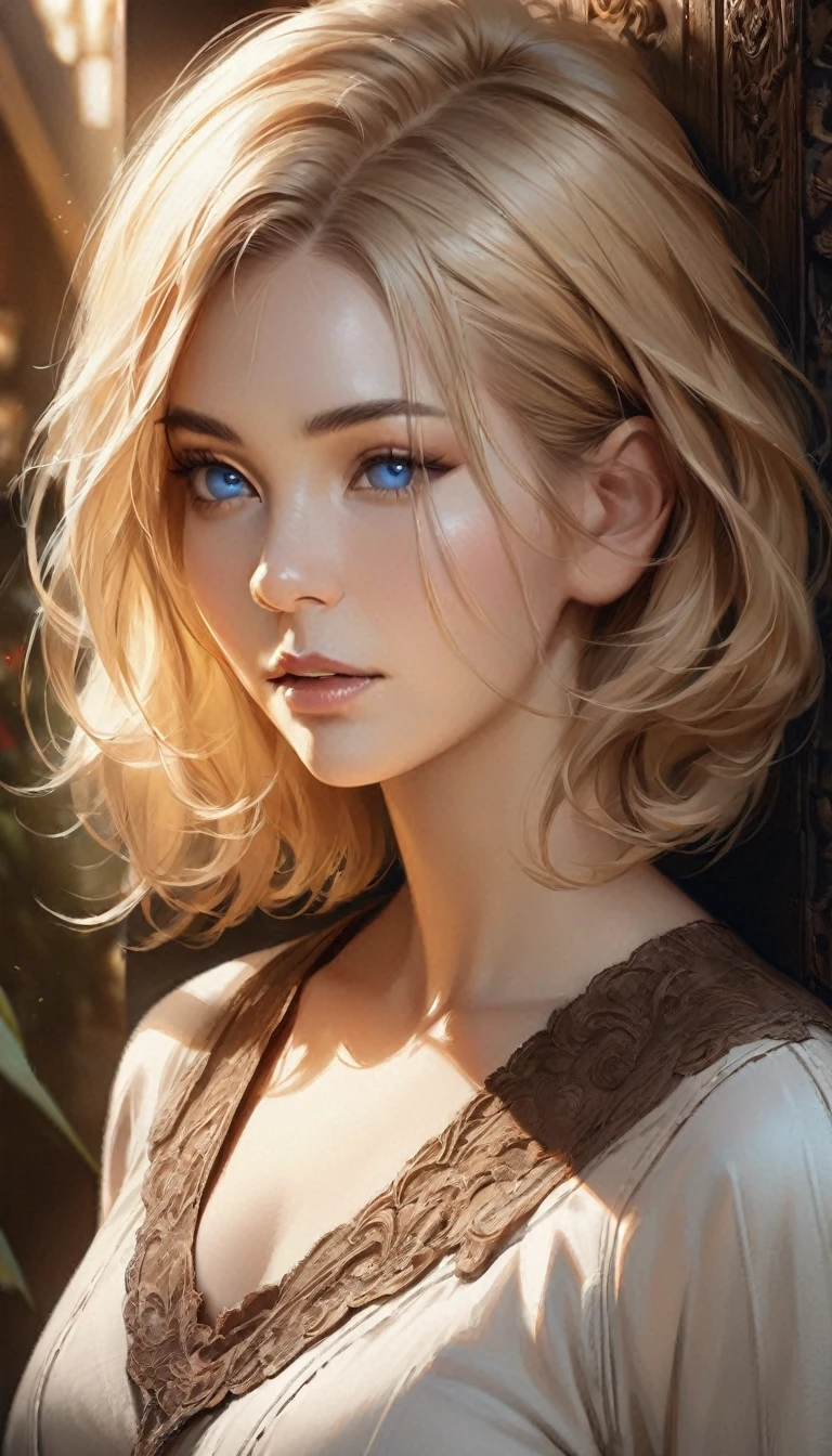 (masterpiece: 1.2, Highest quality), Realistic, (Realistic Picture, Intricate details, Depth of written boundary), Highest quality, masterpiece, Very detailed, Semi Realistic, 1 girl, Mature Woman, 21 years old, Blonde, shoulder-length short hair,, The left eye is covered with hair, blue eyes, King&#39;s Clothes, Red Cape, Slim figure, A crown made of precious gold, Read the document, Document marking, Goose hair pen, Office Table, Soft bench, palace, palaceで, middle ages