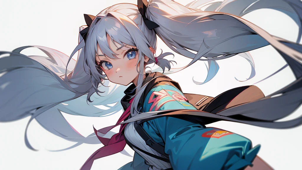 One Girl, Long Hair, Twin tails, Silver Hair, anime, Lori, Simple Background, cute