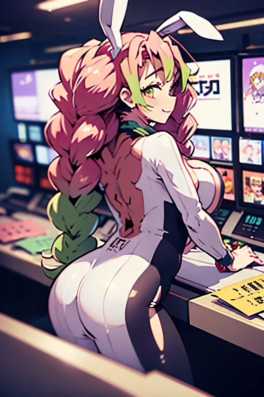 Mitsuri kanroji from denon slayer in bunny suit at a betting house 