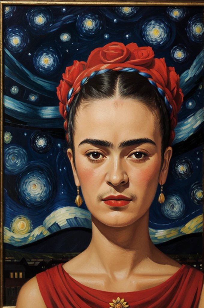 Frida khalo with the starry night in the background