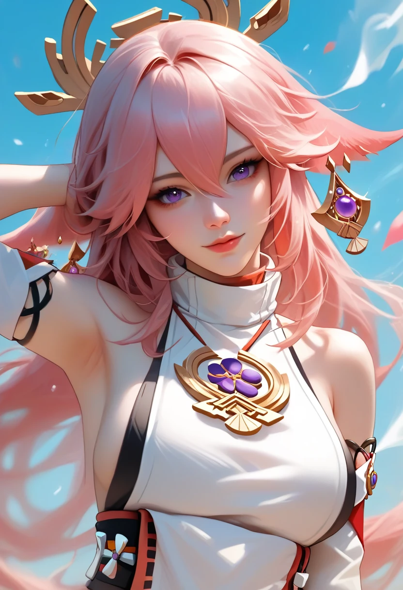 score_9, score_8_up, score_7_up,source_anime, high res image,masterpiece,best quality,girl,cute face,clear skin,yae_miko_genshin,armpit,
