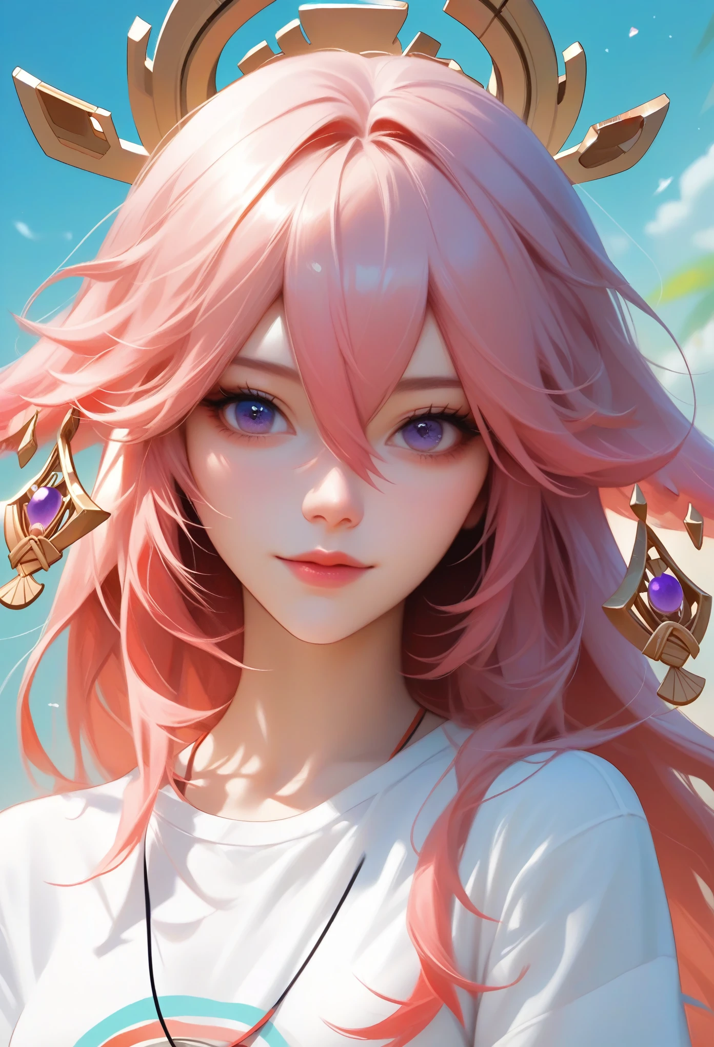 score_9, score_8_up, score_7_up,source_anime, high res image,masterpiece,best quality,girl,cute face,clear skin,yae_miko_genshin,t-shirt,