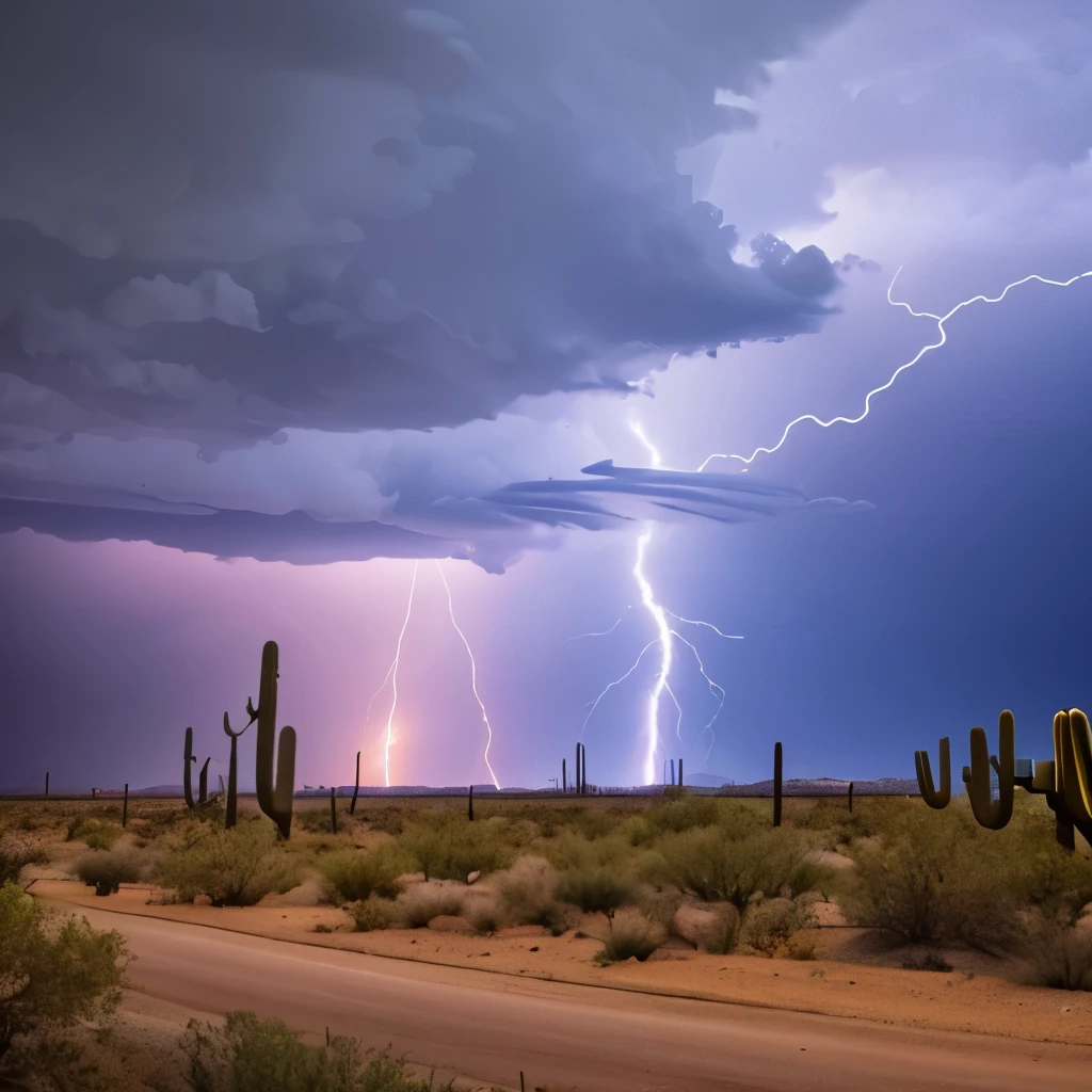 Lightning storm coming across an Arizona desert.