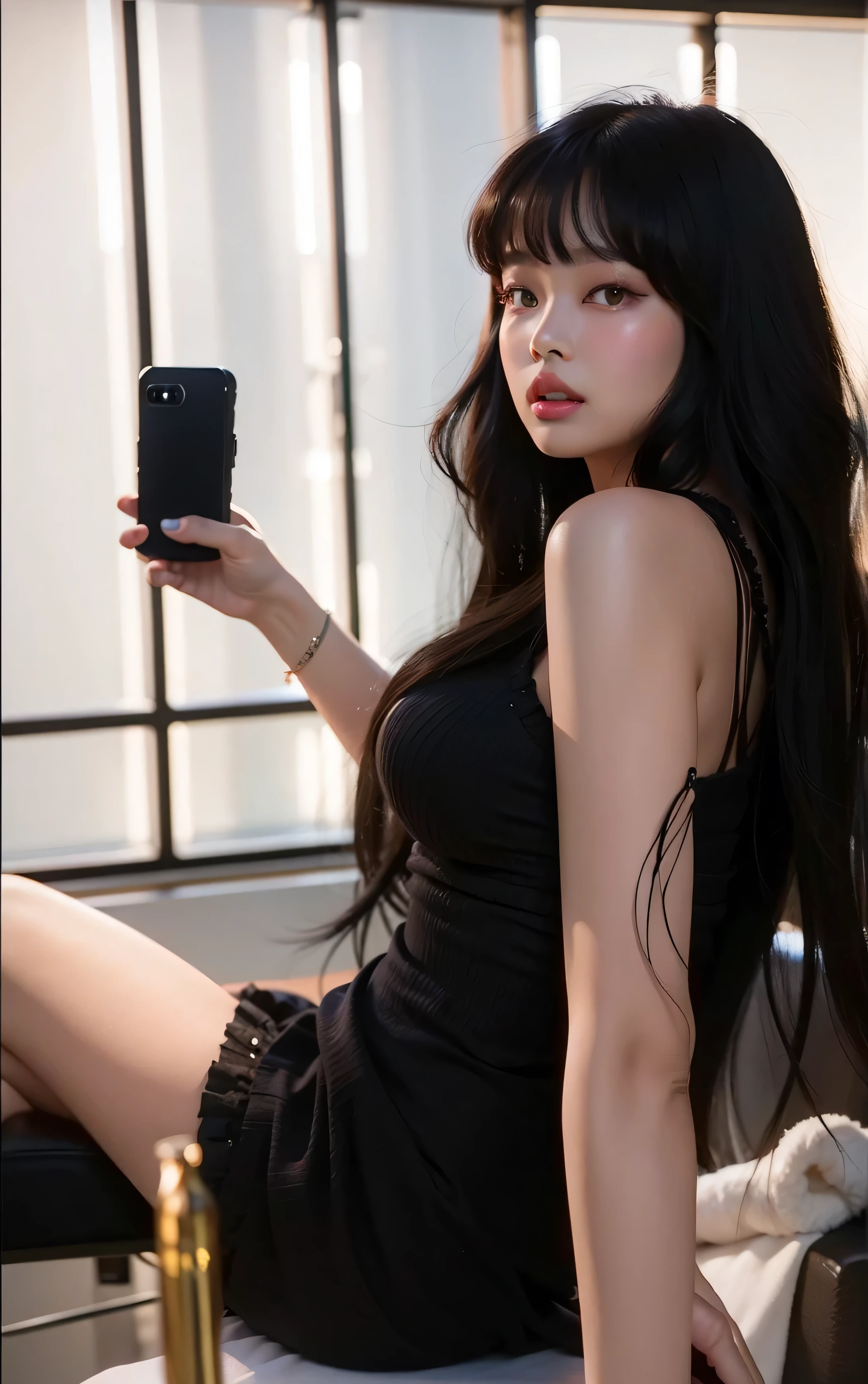 Jennie morena de franja 8K Super Realistic Beautiful Blackpink ultra mega detailed wonderful beauty 8K FULL HD high definition super detailed every smallest detail of her face is detailed Jennie Blackpink franja linda e morena jennie with bangs
