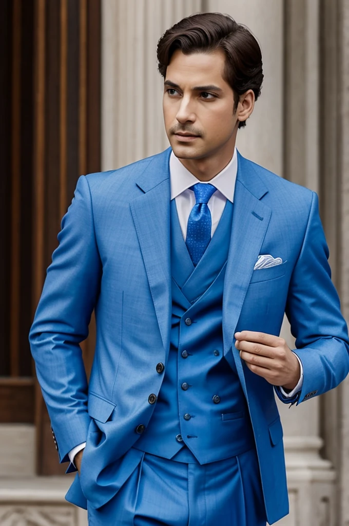 A prince dressed in a blue suit watching the blue sky