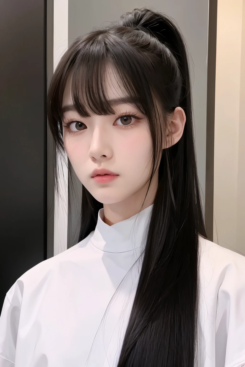 Long Black Hair、male、White skin、ponytail、Red eyes、Raised corners of the mouth、tall、Broad shoulders、Beautiful、I don't have a beard、With bangs、Worried brow、