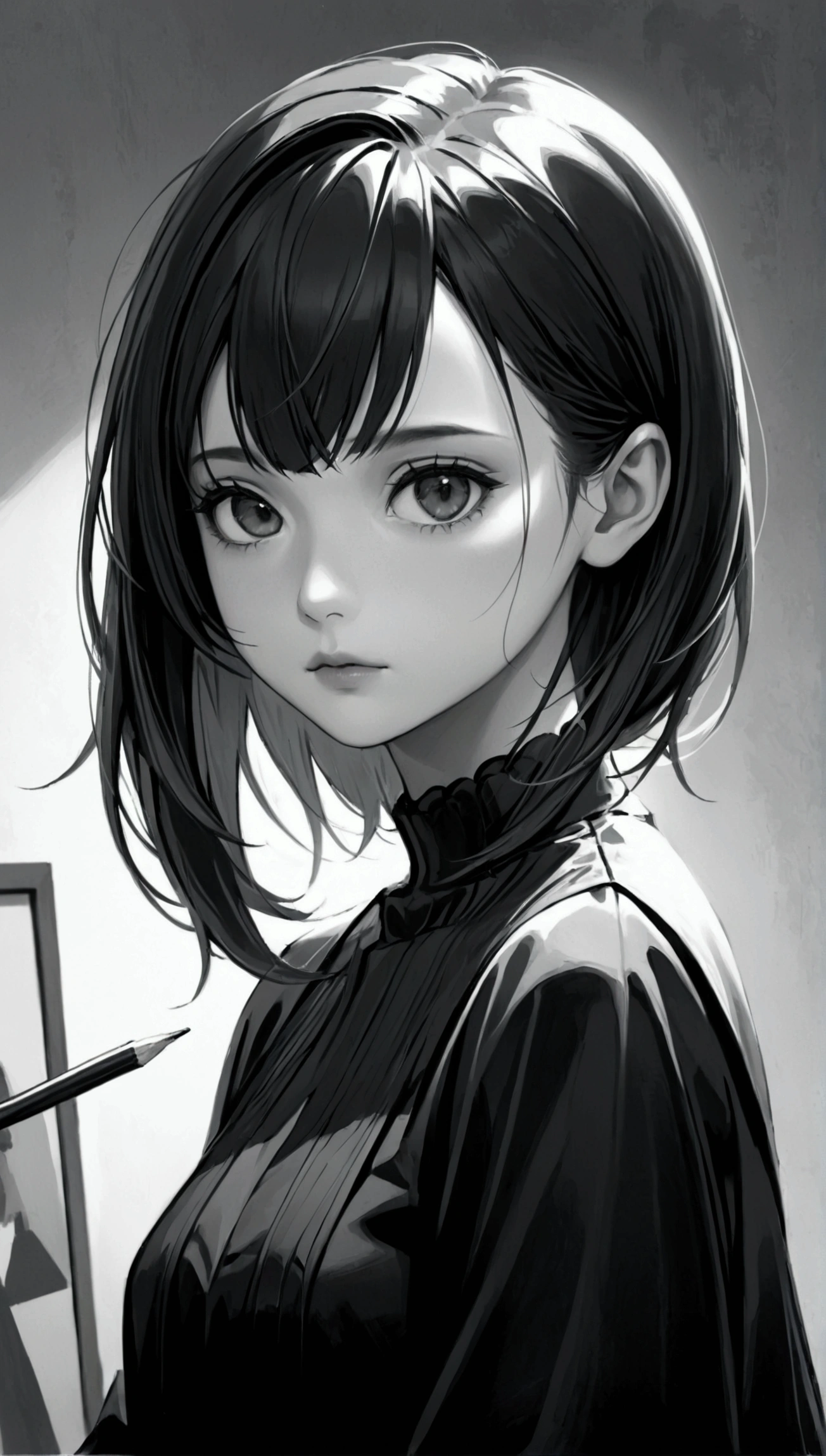 , (work of art:1.3), ((better_品質)), (absurderes), 1 girl, portraite, Simpler_fund, blackw_fund,