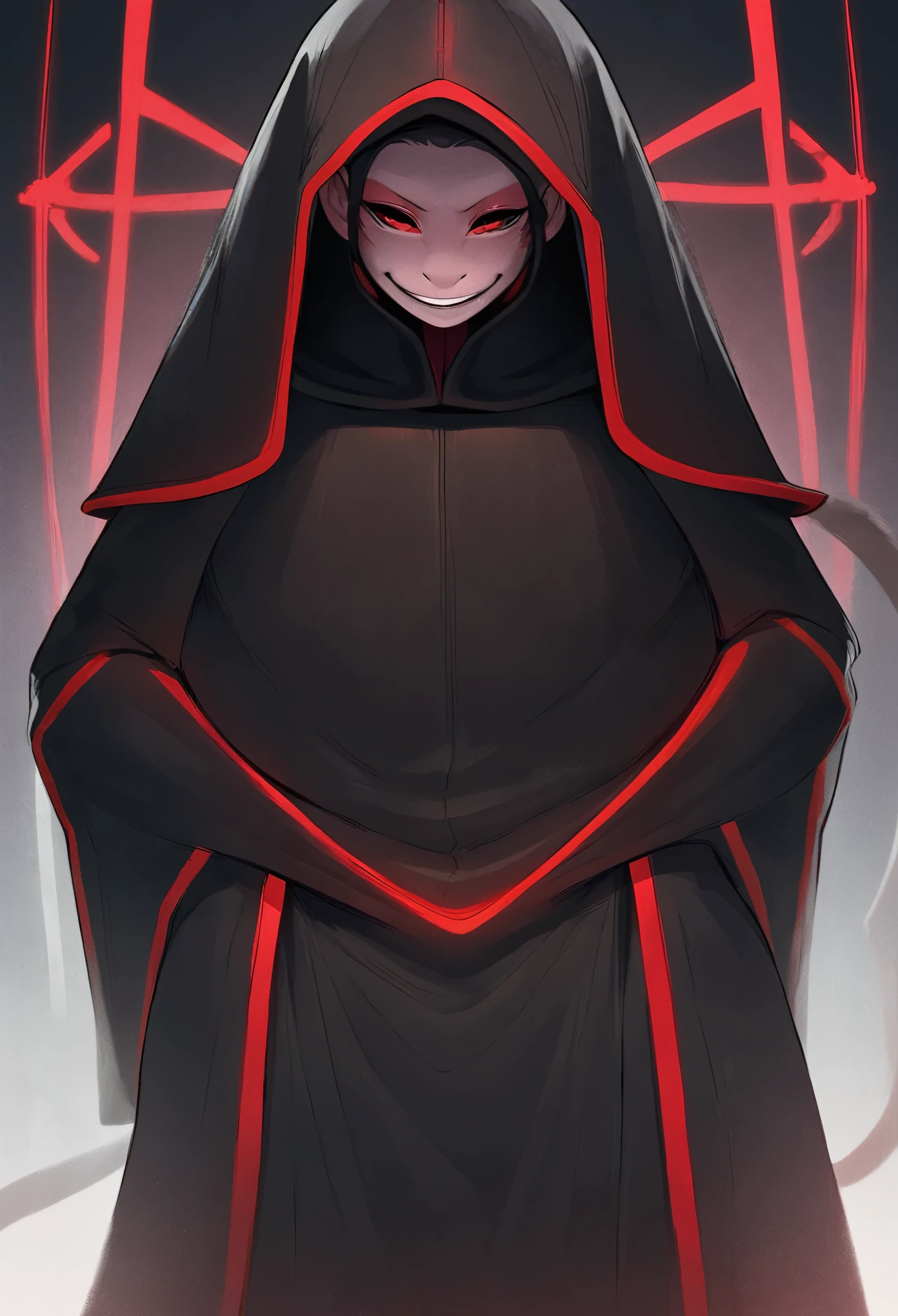 masterpiece, best quality, A Darth Sidious as humanoid  (monkey) cloaked in sith robes his devilish smile visible under the black hood, sith outfit, 4 arms, extra arms