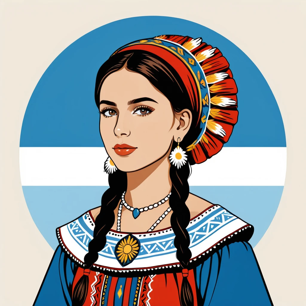 woman in argentina folk outfit, vector graphics, strong contours, logo design
