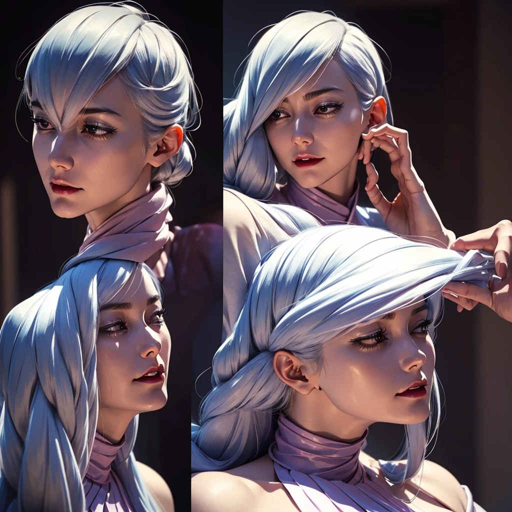 a beautiful young woman, meiMei from jujutsu kaisen, profile view, detailed face, piercing eyes, delicate features, gorgeous lips, flawless skin, detailed hair, intricate hair ornament, elegant expression, serene atmosphere, soft lighting, warm color palette, cinematic composition, realistic rendering, masterpiece, hyperrealistic, 8k, high quality, digital art