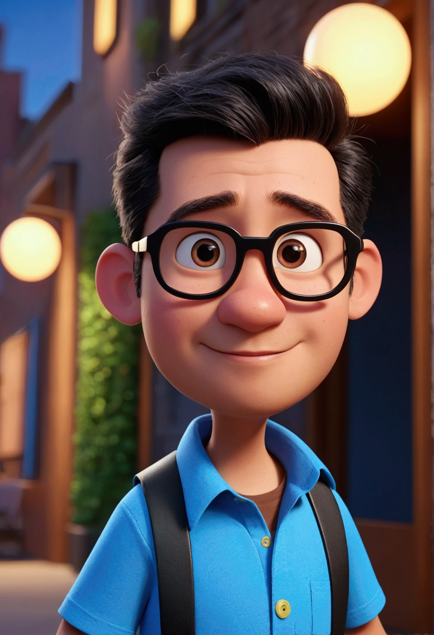 Cartoon character of a man in black glasses and blue shirt, animation character, stylized character, animation style rendering, 3d stylized, Arnold Maya rendering, Stylized 3D rendering, toon render screenshot, 3d character, 3d character, Stylized 3D rendering, 3D character rendering, cartoon character, Personagem de close up, character posing, (Pixar-style) (master part:1.2) (bokeh) (best qualityer) (skin detailed) (detailed texture) (8k) (Argilla) (cinematic lighting) (sharp focus