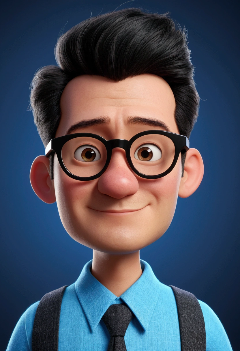 Cartoon character of a man in black glasses and blue shirt, animation character, stylized character, animation style rendering, 3d stylized, Arnold Maya rendering, Stylized 3D rendering, toon render screenshot, 3d character, 3d character, Stylized 3D rendering, 3D character rendering, cartoon character, Personagem de close up, character posing, (Pixar-style) (master part:1.2) (bokeh) (best qualityer) (skin detailed) (detailed texture) (8k) (Argilla) (cinematic lighting) (sharp focus