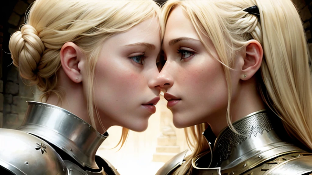 Blond girls white  Womans. Armor   Womans kiss