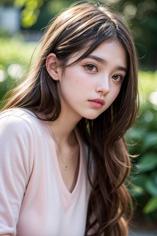 white ager with wavy brown hair and almond-shaped eyes YELLOW long eyelashes supreme beauty upturned nose and pink cheeks