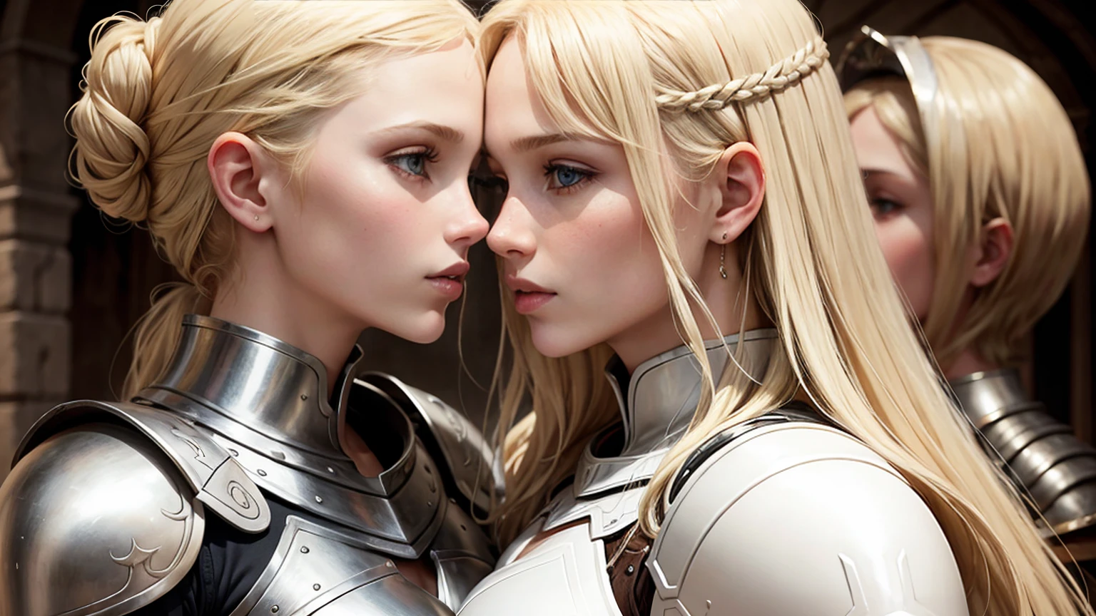 Blond girls white  Womans. Armor   Womans kiss