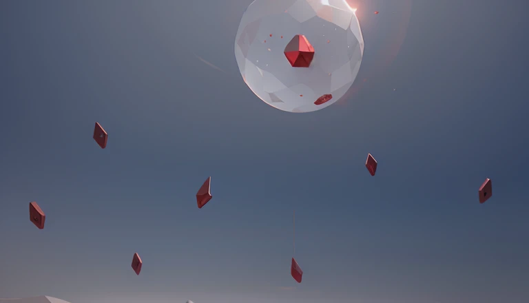 Red Crystal floating in the air, background white, realistic render, unreal engine