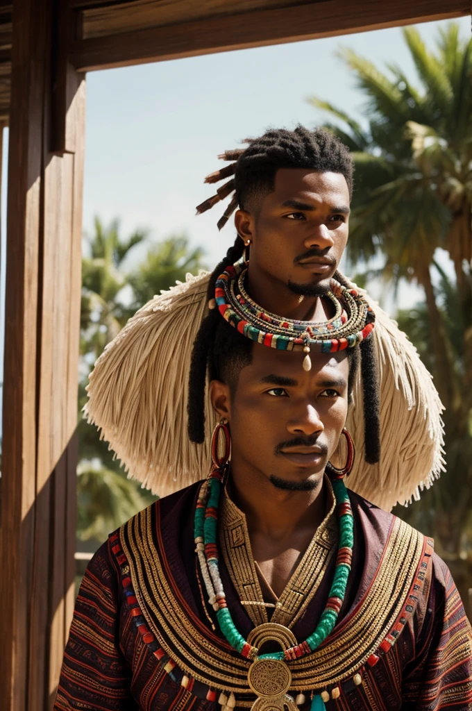 Like a man who wears traditional clothing from a tribe but at the same time is futuristic