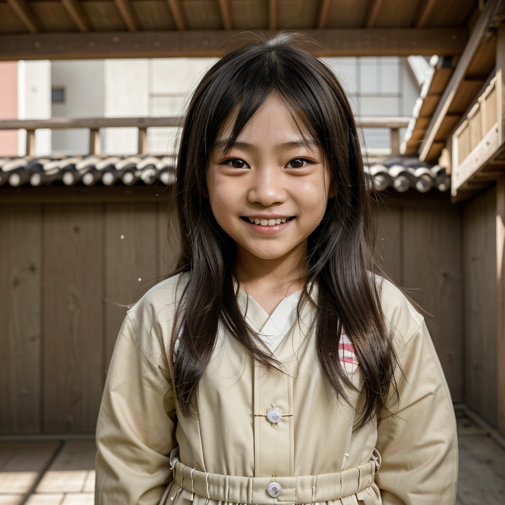 A -yeld Jaese girl with long hair, 7 year old boy, natural skin structure, 4k textures, HDR, complicated, Very detailed, keen focus, Hyperdetailed, who plays and smiles at home