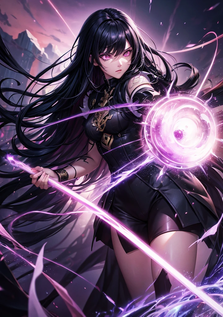 a detailed anime boy with black hair, a purple magical aura surrounding him, and intense glowing eyes, standing in the center of defeated demonic creatures, detailed digital anime illustration, smooth anime cg art, realistic anime 3d style, 8k, masterpiece, highly detailed, hyper detailed, intricate details, striking colors, vivid colors, cinematic lighting, volumetric lighting, dramatic lighting, photorealistic, anime art style, digital painting