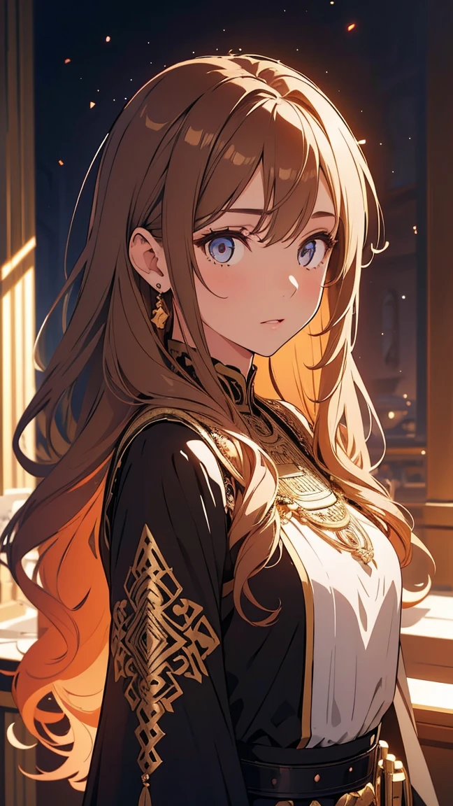 Girl1,(light brown long hair, curly hairstyle,Honey-colored eyes,Long eyelashes),(white eye shadow),full body, (black Arabic abaya dress,red waist belt),(Highly detailed CG,module,8K wallpapers)،(Highest quality, high resolution, beautiful lighting, realistic shadow, high resolution)،(Detailed skin, highly detailed, detailed faces and eyes, realistic eyes) 