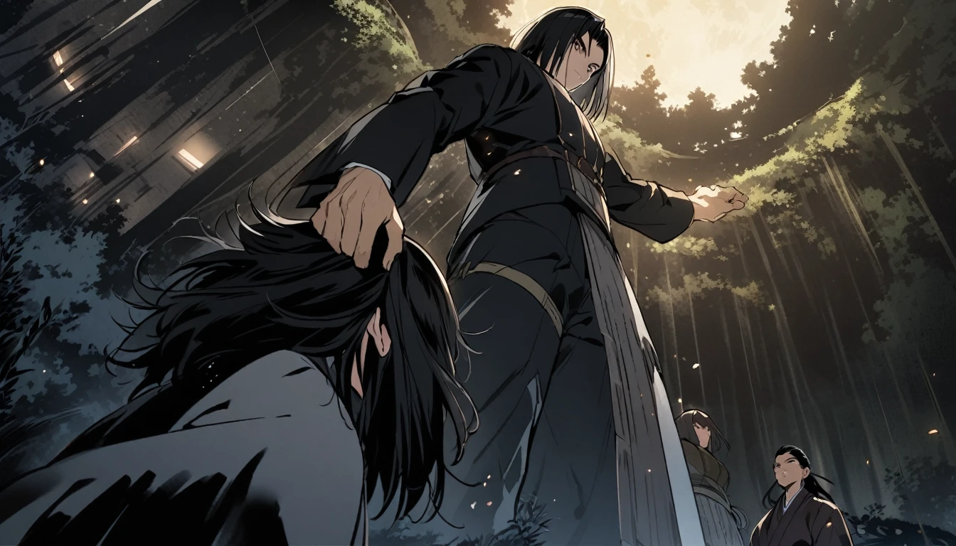 (illustrations), (high shutterspeed:1.1), (sharp edges),
boy, male,
dignified,
battoujutsu,
brown eyes, (Detailed short straight hair, (black hair:1.2)), Height 170cm,
(in wilderness at moonnight:1.3), (from below:1.1),