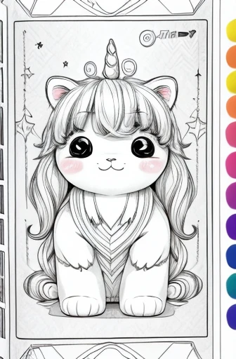 ((Coloring book)), ((kawaii)), Unicorn 