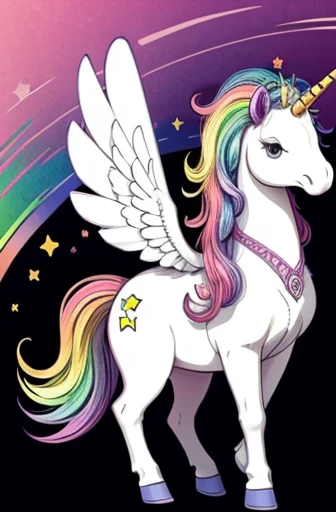 ((Coloring book)), ((kawaii)), unicorn trotting over undulating rainbow