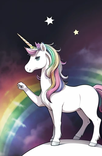 ((Coloring book)), ((kawaii)), unicorn trotting over undulating rainbow